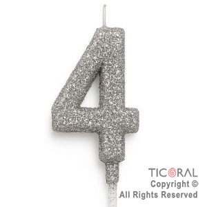 VELA NUMERAL CHICO 5.5 CM CON GIBRE PLATA NUMERO 4 x 1